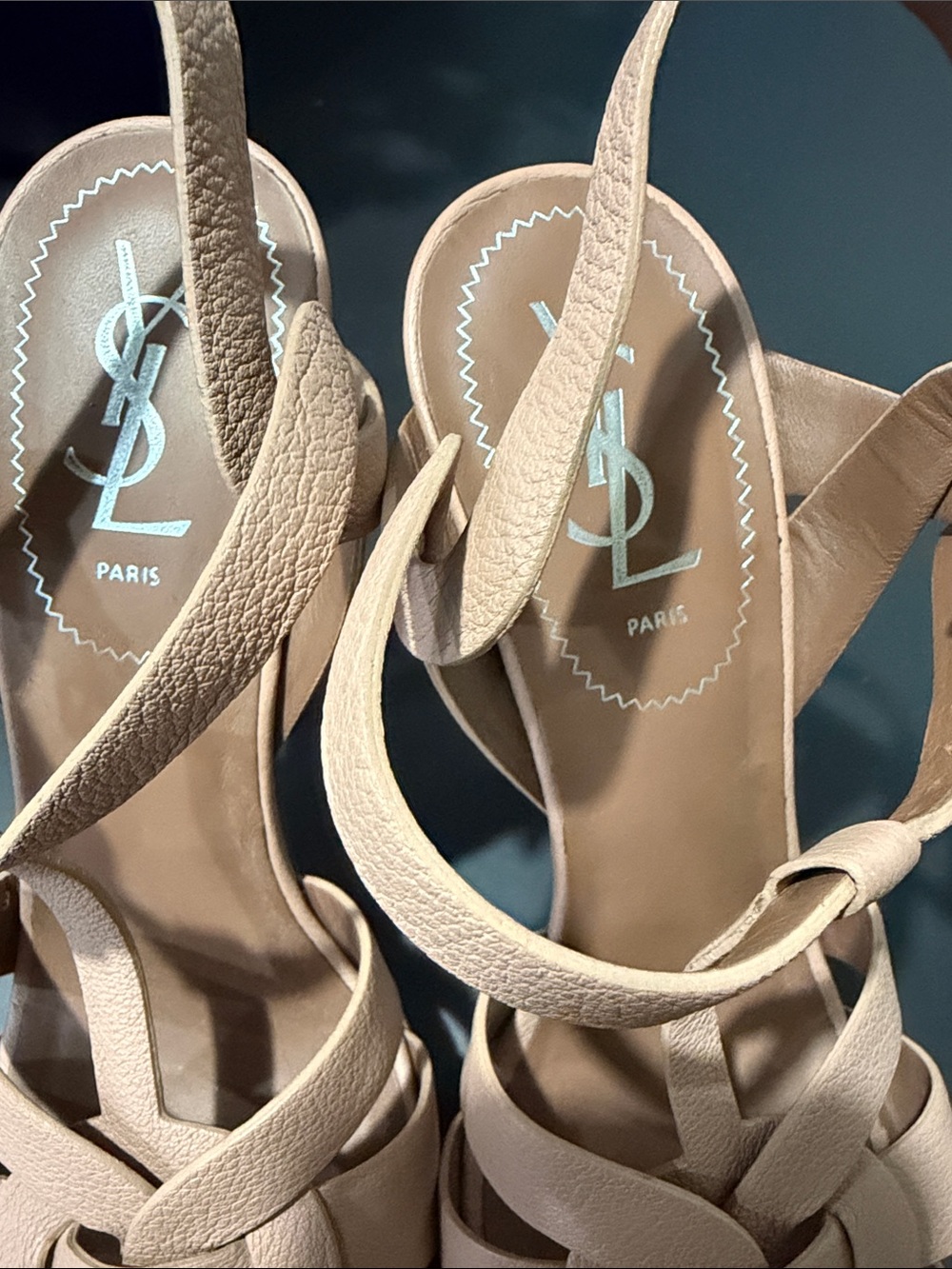 Saint Laurent Nude Tribute Leather Knot-Strap Heels - Picture 6 of 12